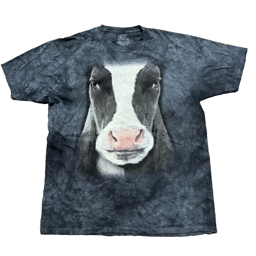 The Mountain Shirt Men 2XL Gray Tie Dye Cow Cotton Short Sleeve Casual 2011 Y2K